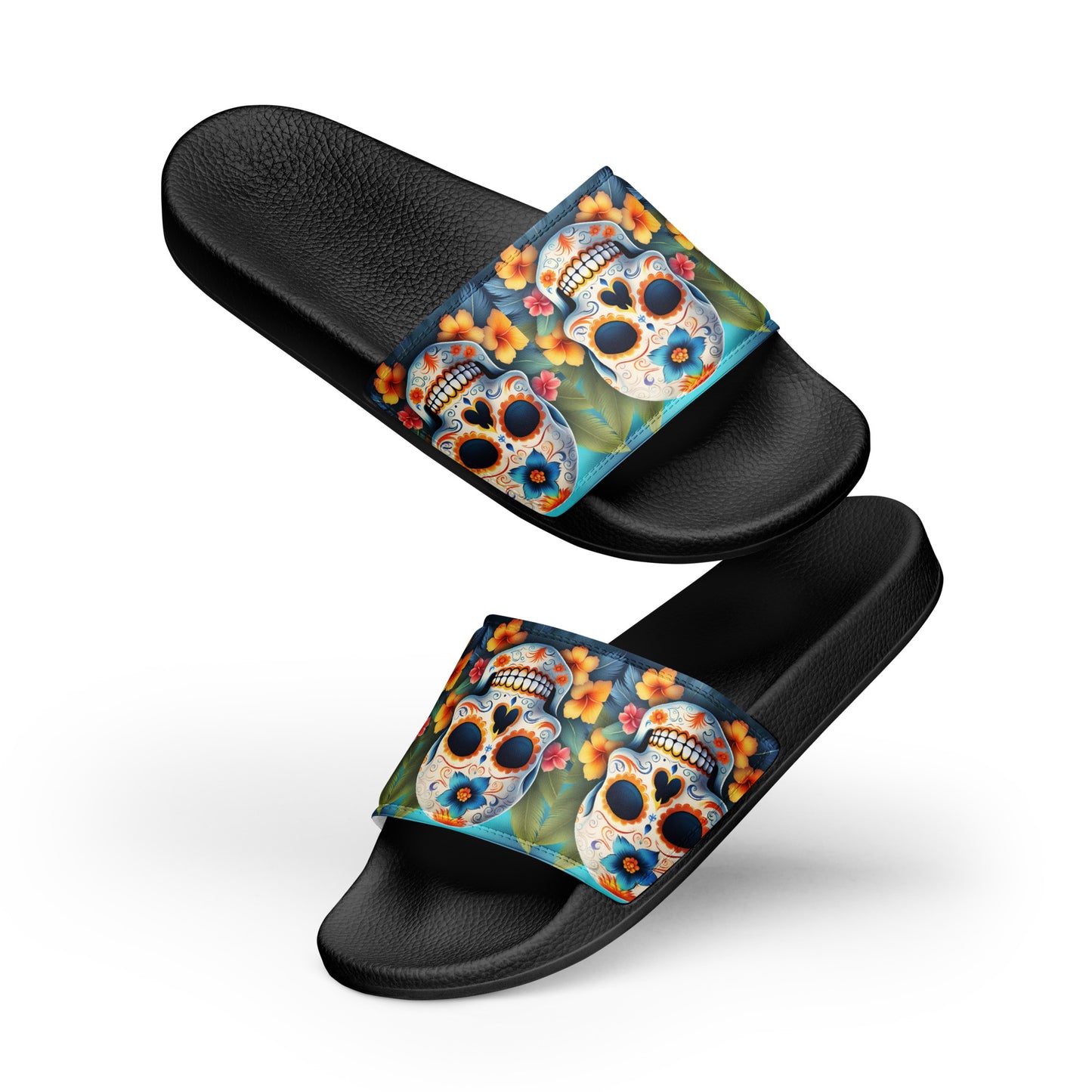 TROPICAL BLUE SKULL MEN'S SLIDES