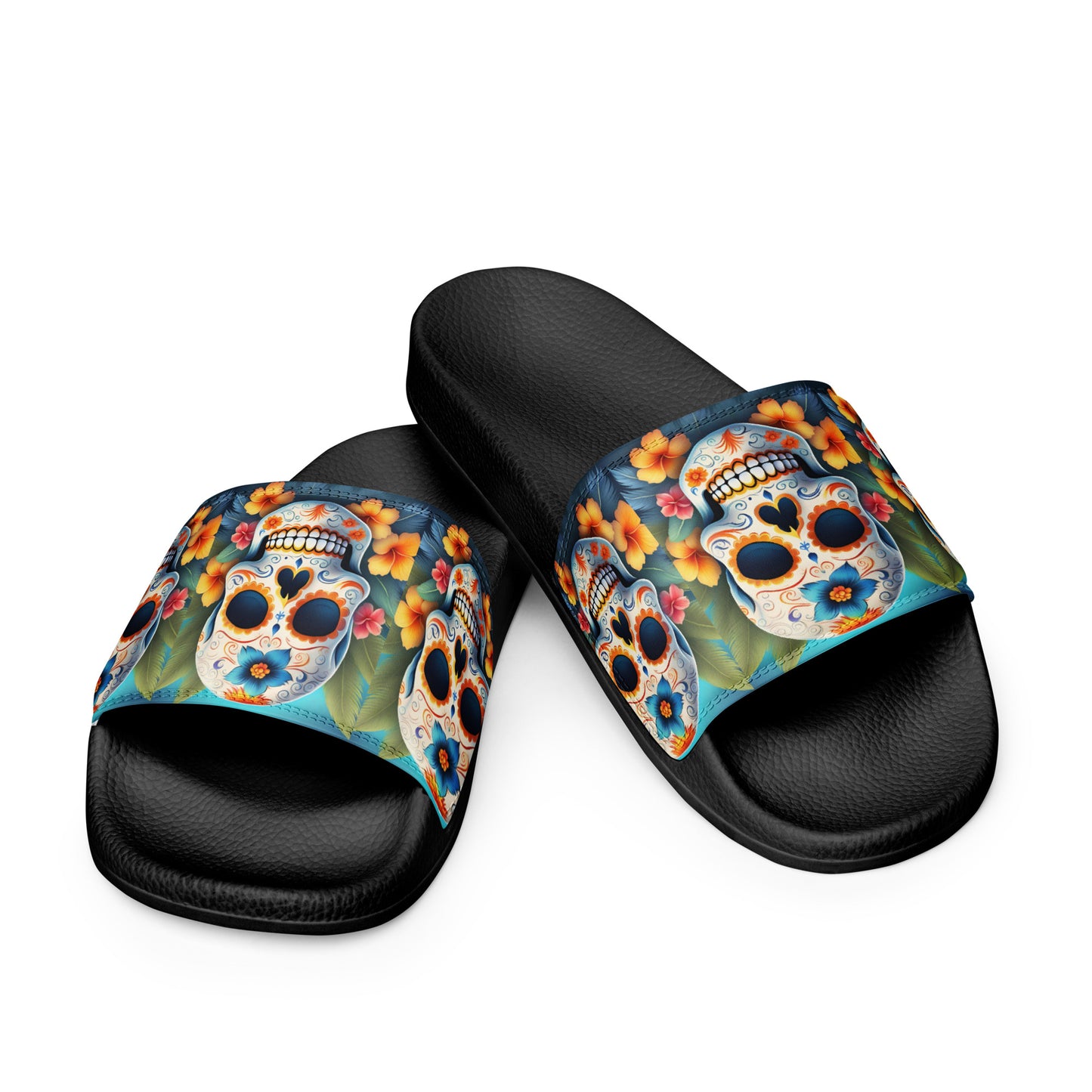 TROPICAL BLUE SKULL MEN'S SLIDES