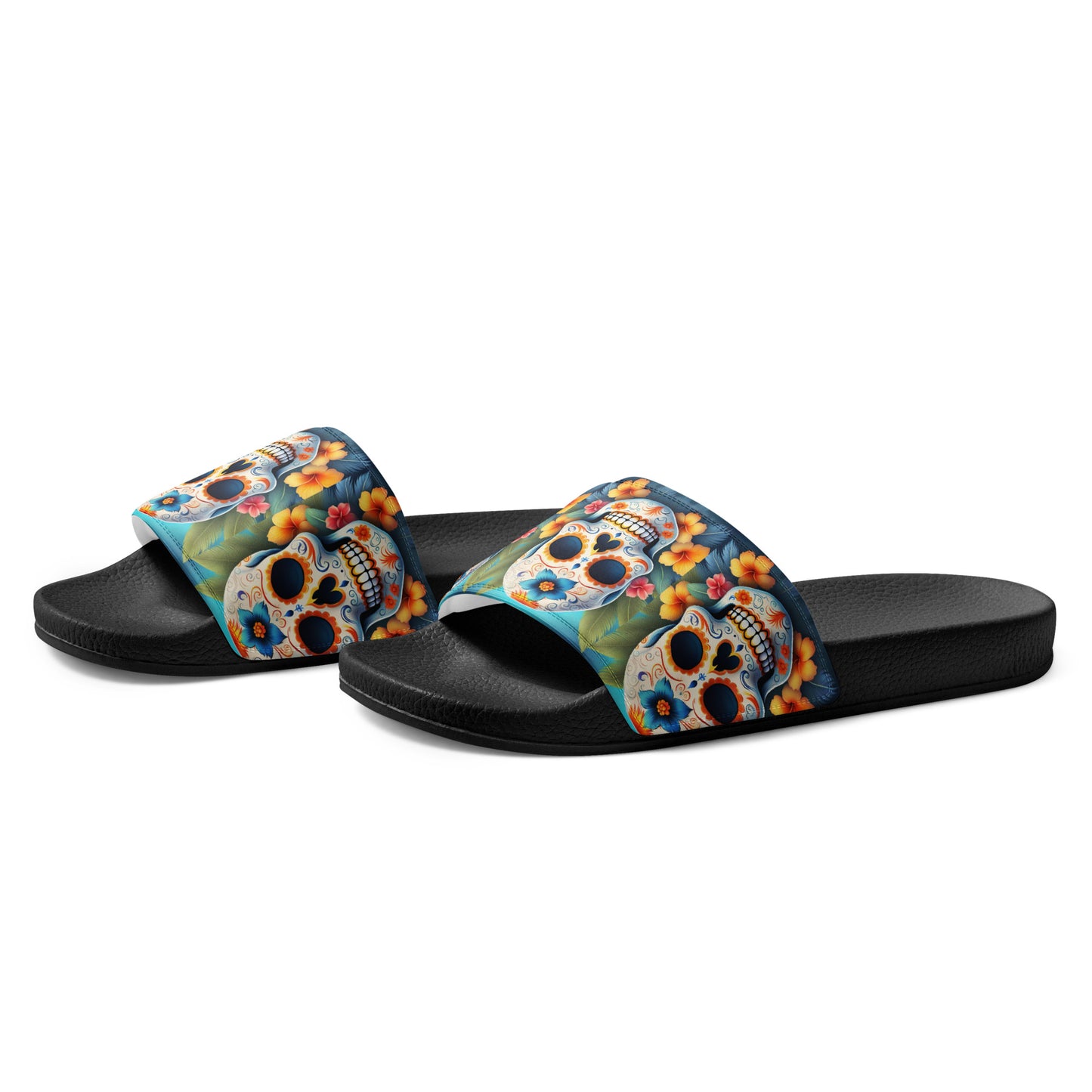 TROPICAL BLUE SKULL MEN'S SLIDES