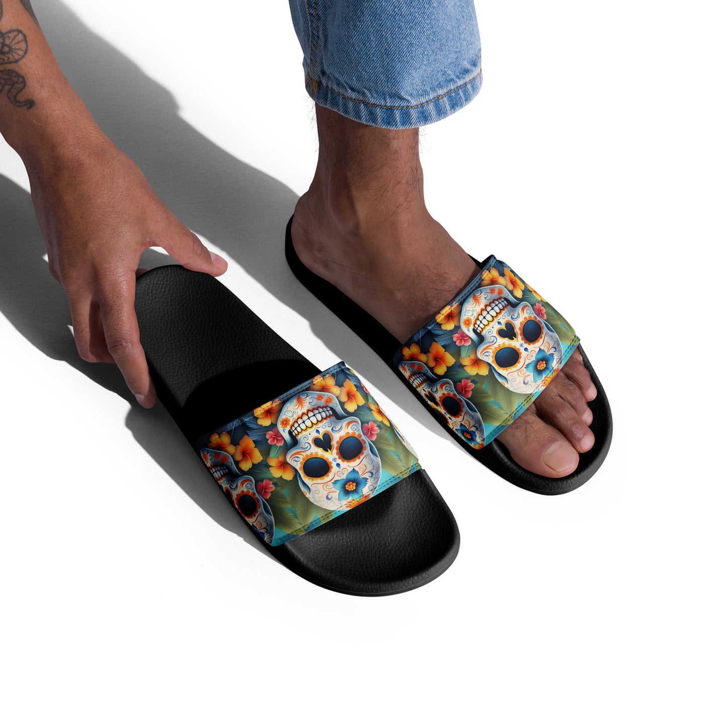 TROPICAL BLUE SKULL MEN'S SLIDES