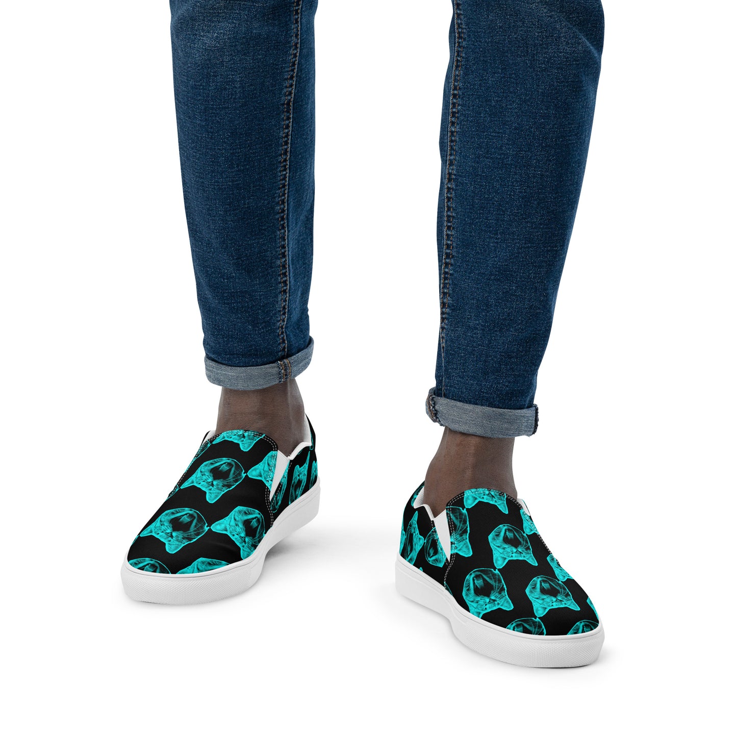 MEN'S ELECTRIC BLUE CAT SLIP-ON CANVAS SHOES