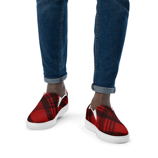 MEN'S RED PLAID SLIP-ON CANVAS SHOES