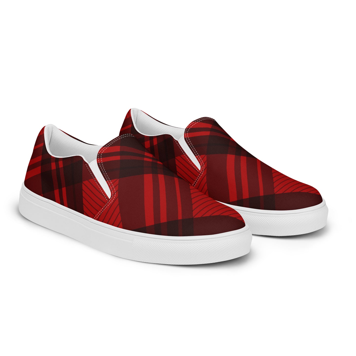MEN'S RED PLAID SLIP-ON CANVAS SHOES