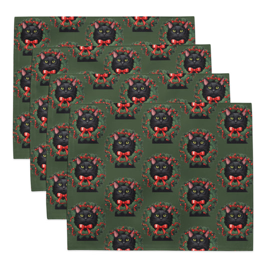 BLACK KITTY WREATH B PLACEMAT SET