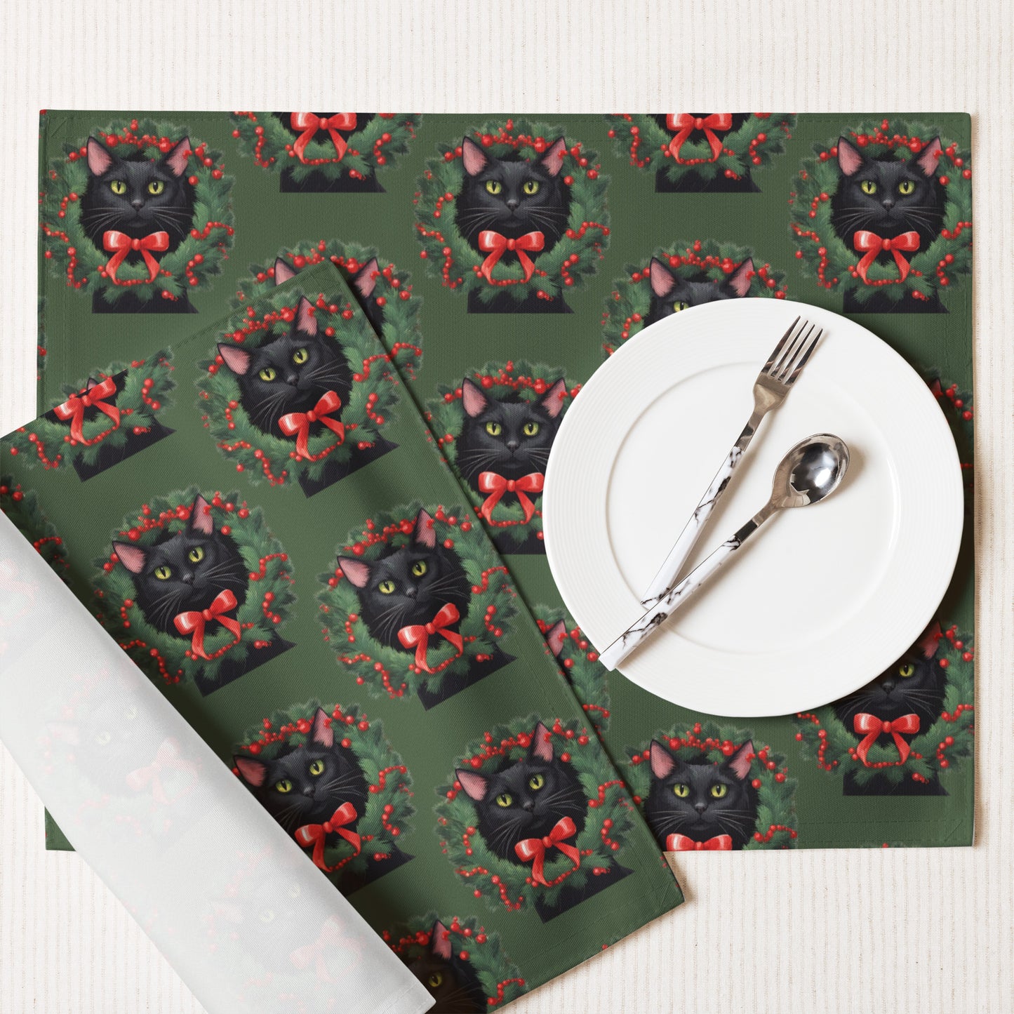 BLACK KITTY WREATH B PLACEMAT SET