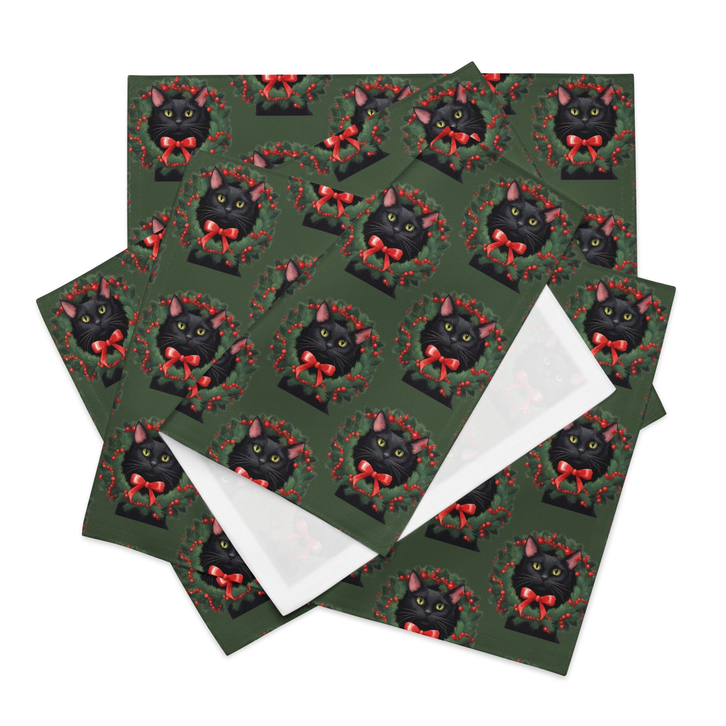 BLACK KITTY WREATH B PLACEMAT SET