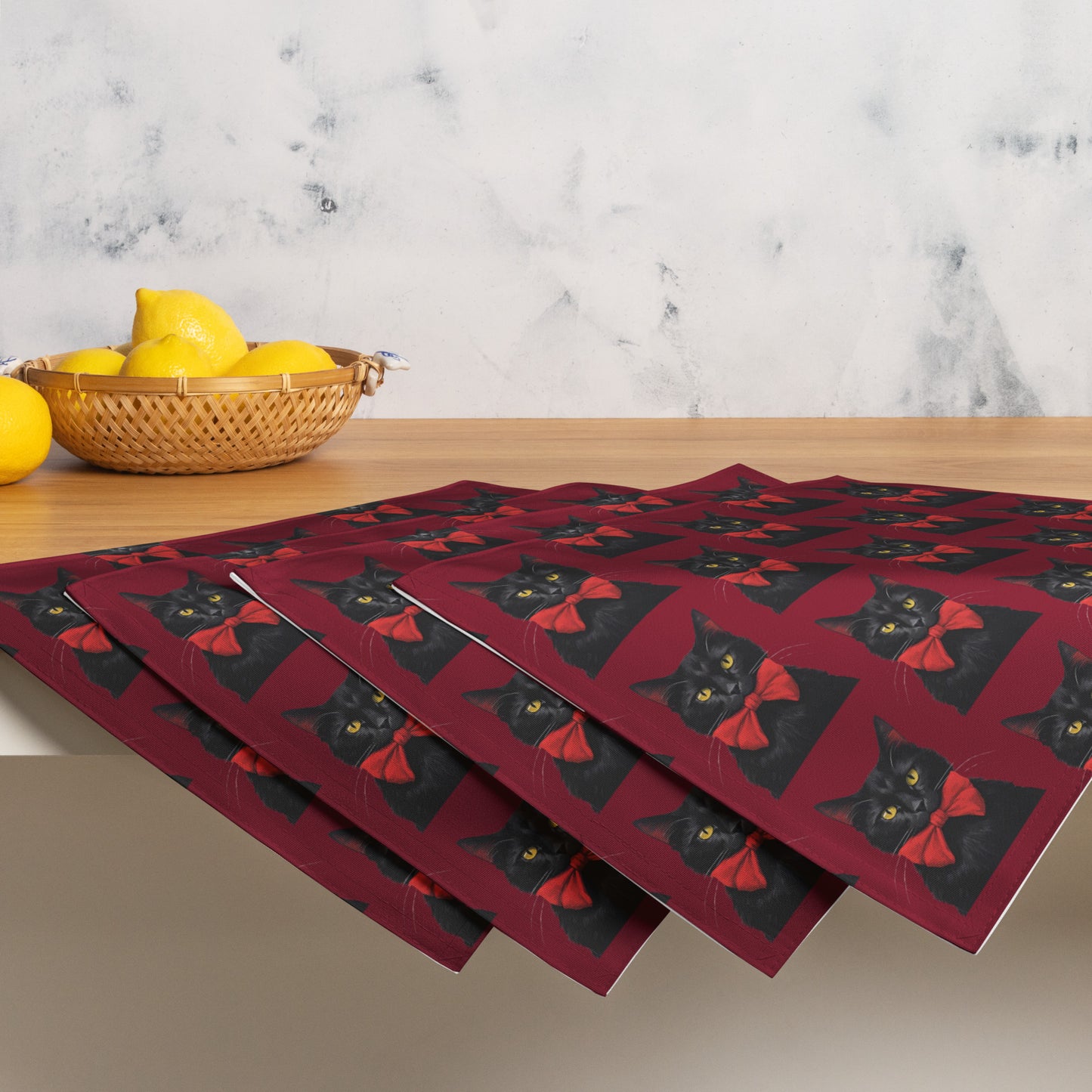BLACK KITTY BOW B PLACEMAT SET