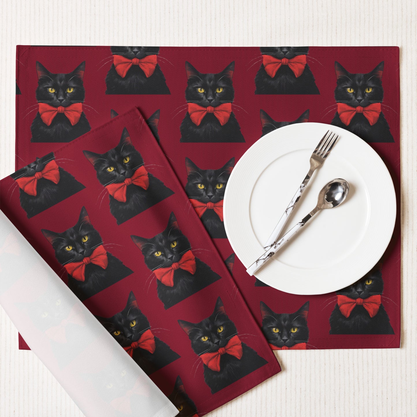 BLACK KITTY BOW B PLACEMAT SET