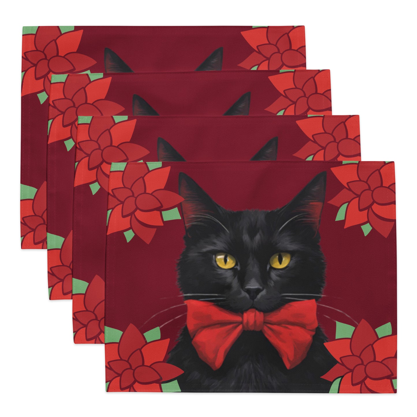 BLACK KITTY RED BOW PLACEMAT SET