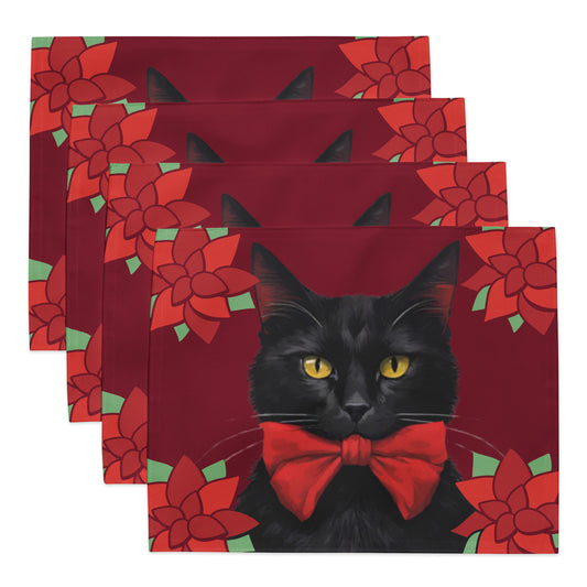 BLACK KITTY RED BOW PLACEMAT SET