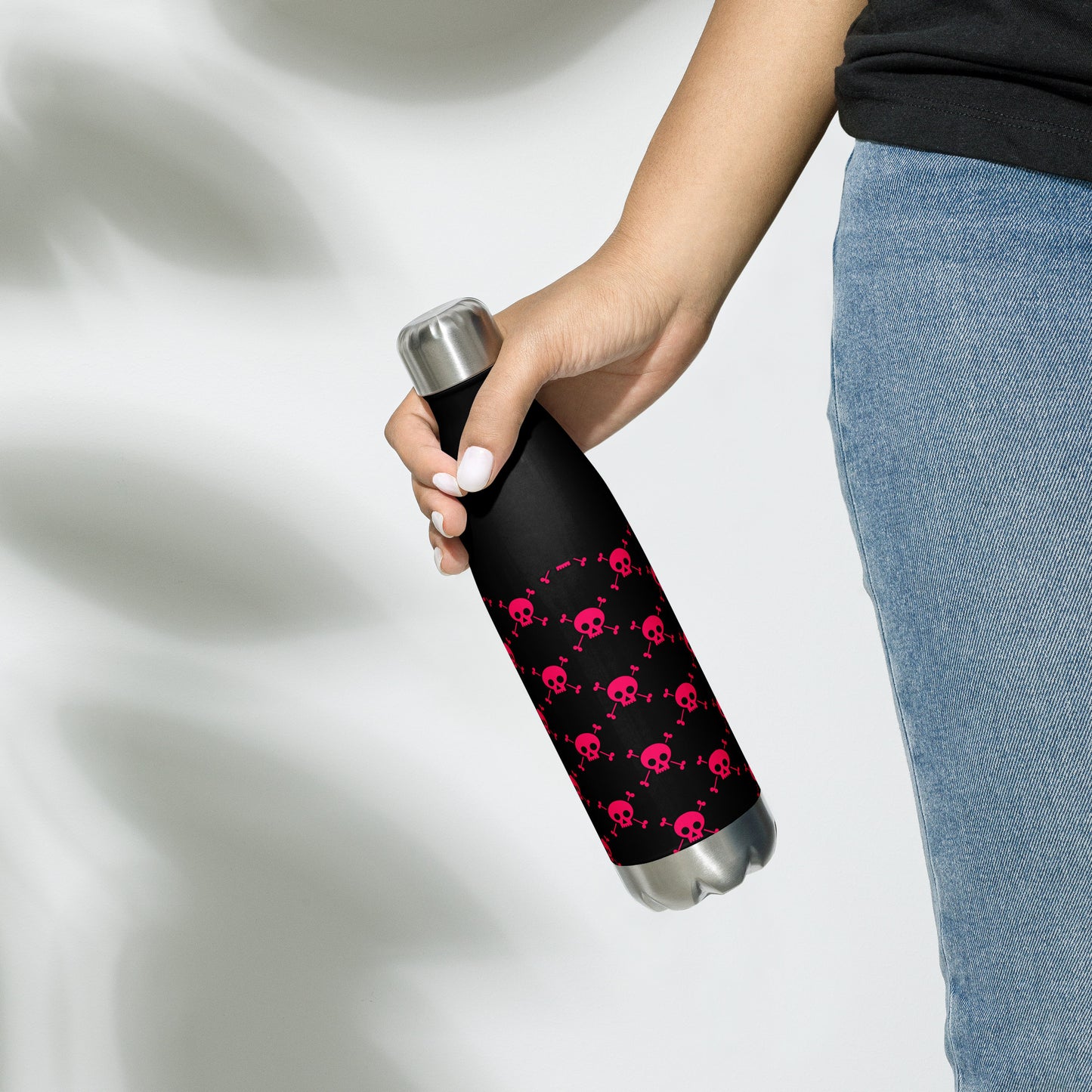 PINK SKUL & BONES STAINLESS STEEL WATER BOTTLE