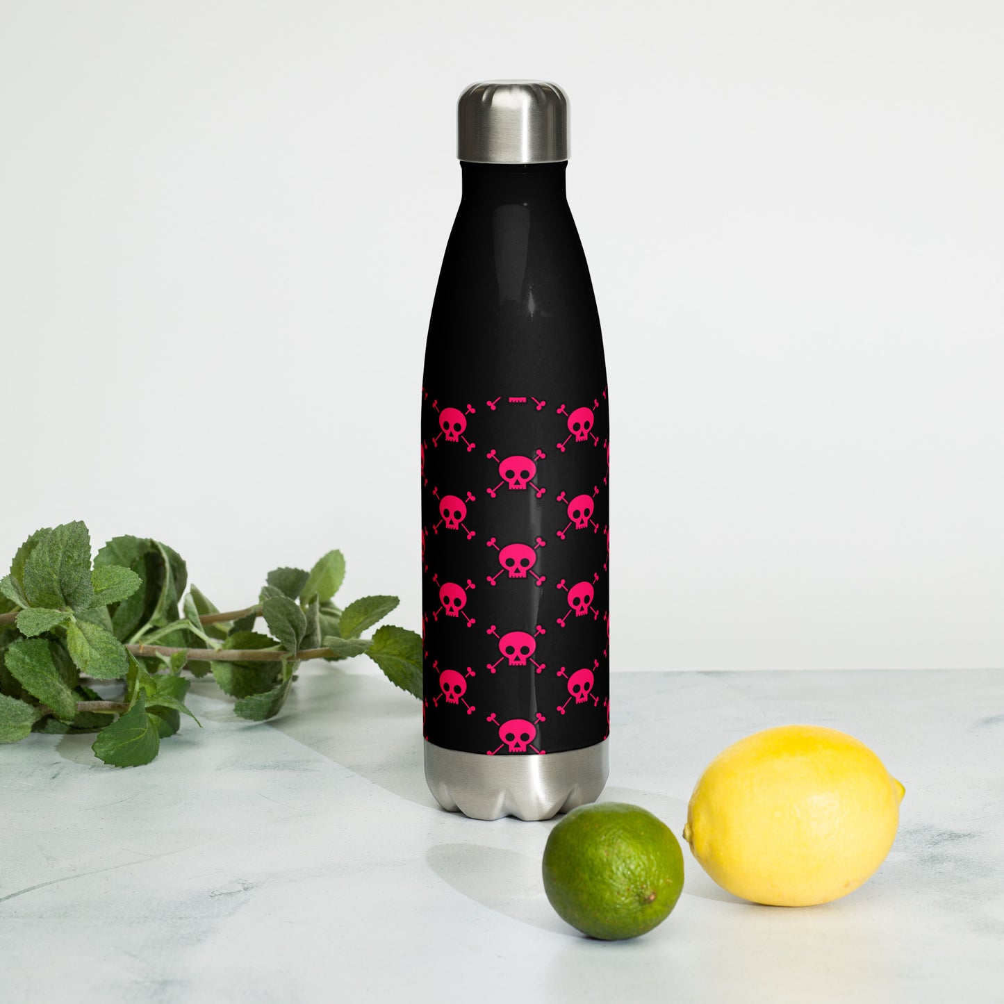 PINK SKUL & BONES STAINLESS STEEL WATER BOTTLE