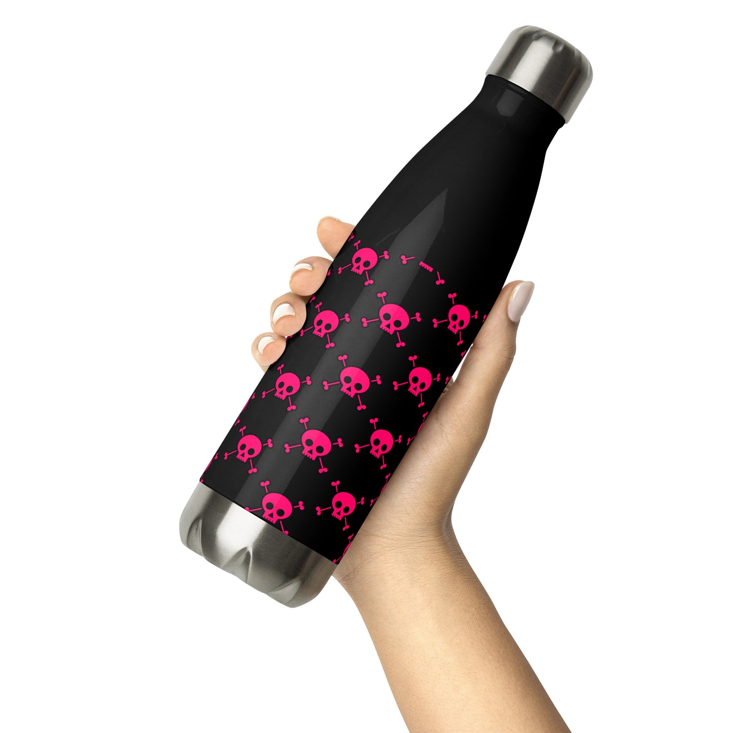 PINK SKUL & BONES STAINLESS STEEL WATER BOTTLE