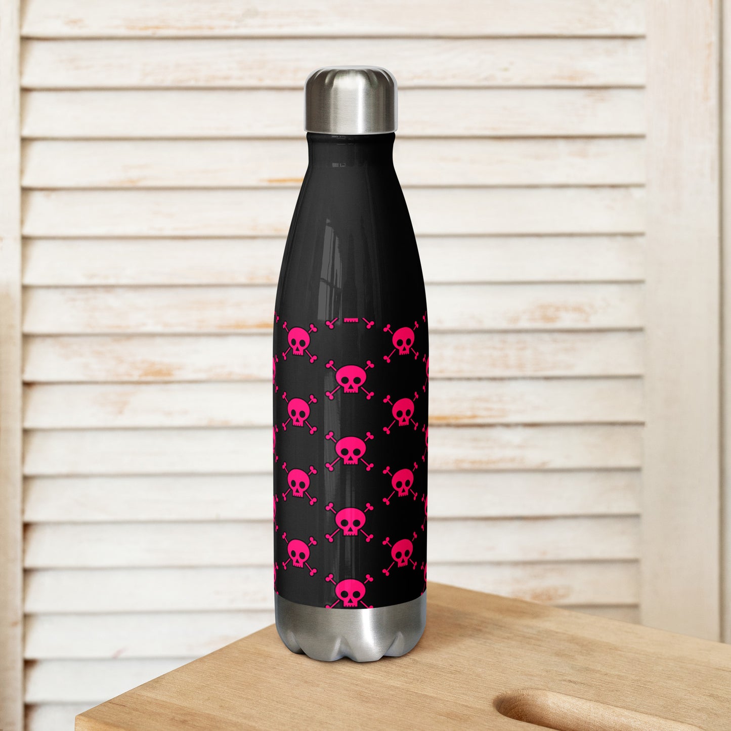 PINK SKUL & BONES STAINLESS STEEL WATER BOTTLE