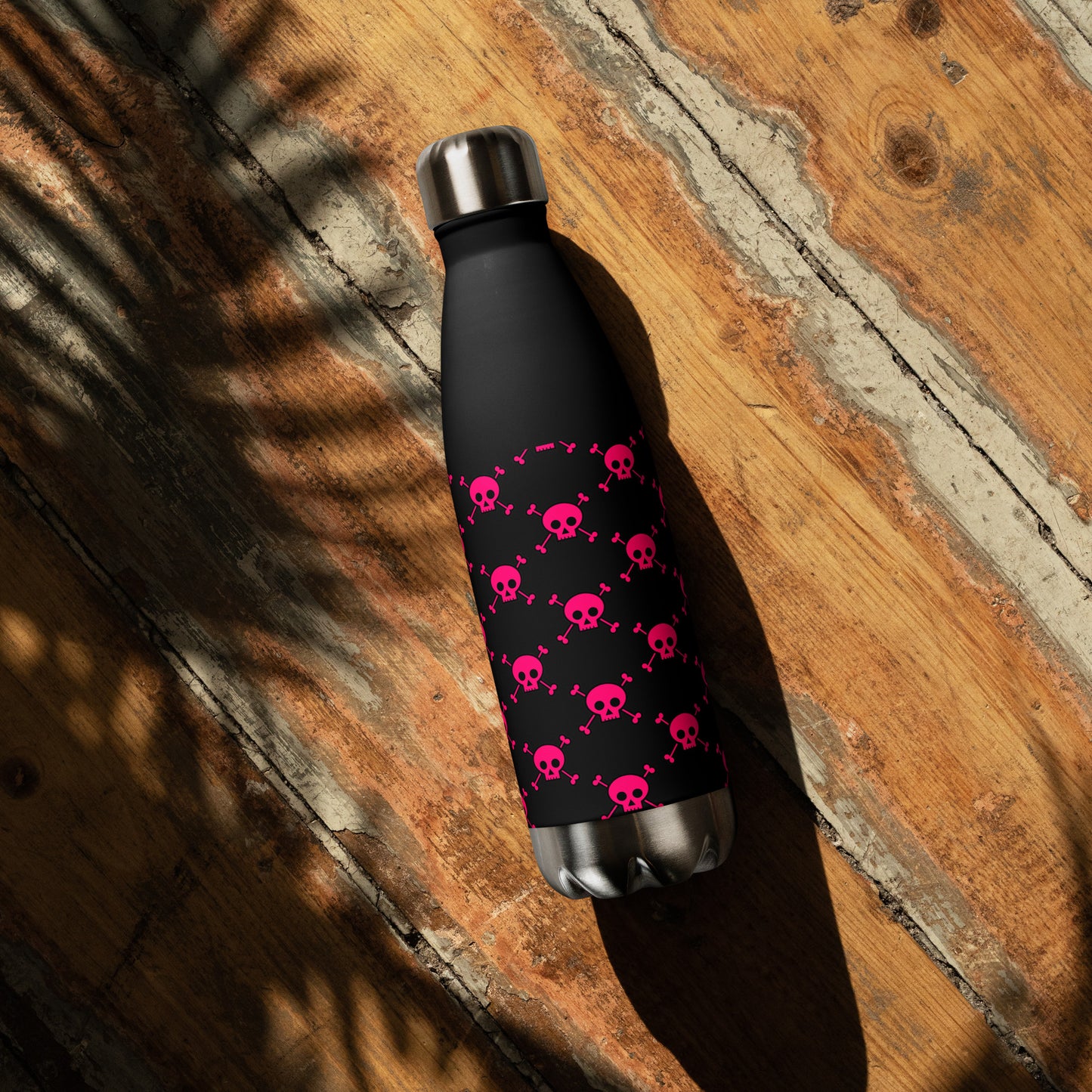 PINK SKUL & BONES STAINLESS STEEL WATER BOTTLE