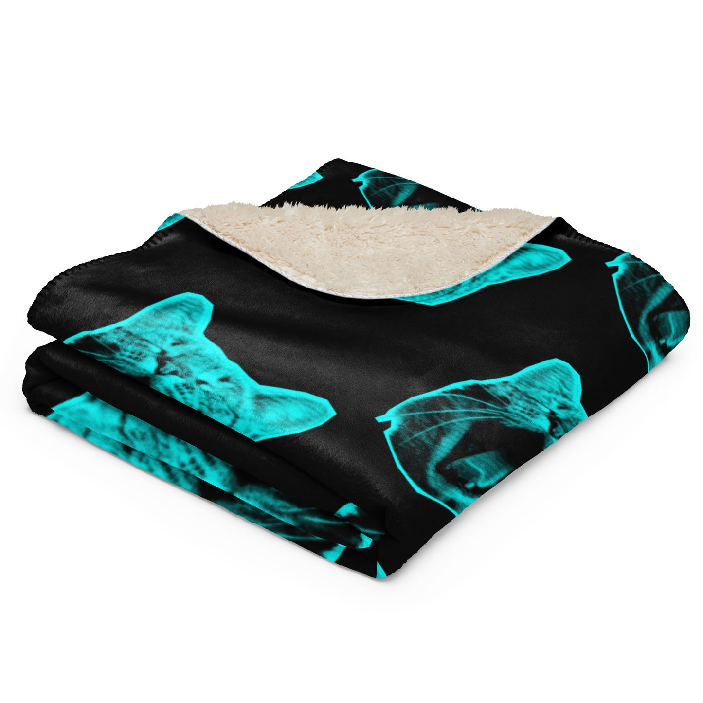 ELECTRIC BLUE CAT SHERPA BLANKET