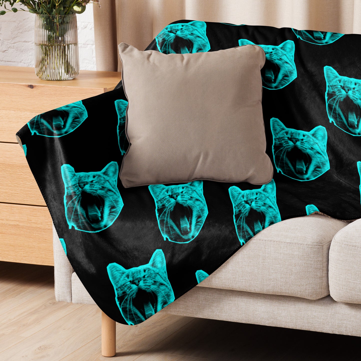 ELECTRIC BLUE CAT SHERPA BLANKET