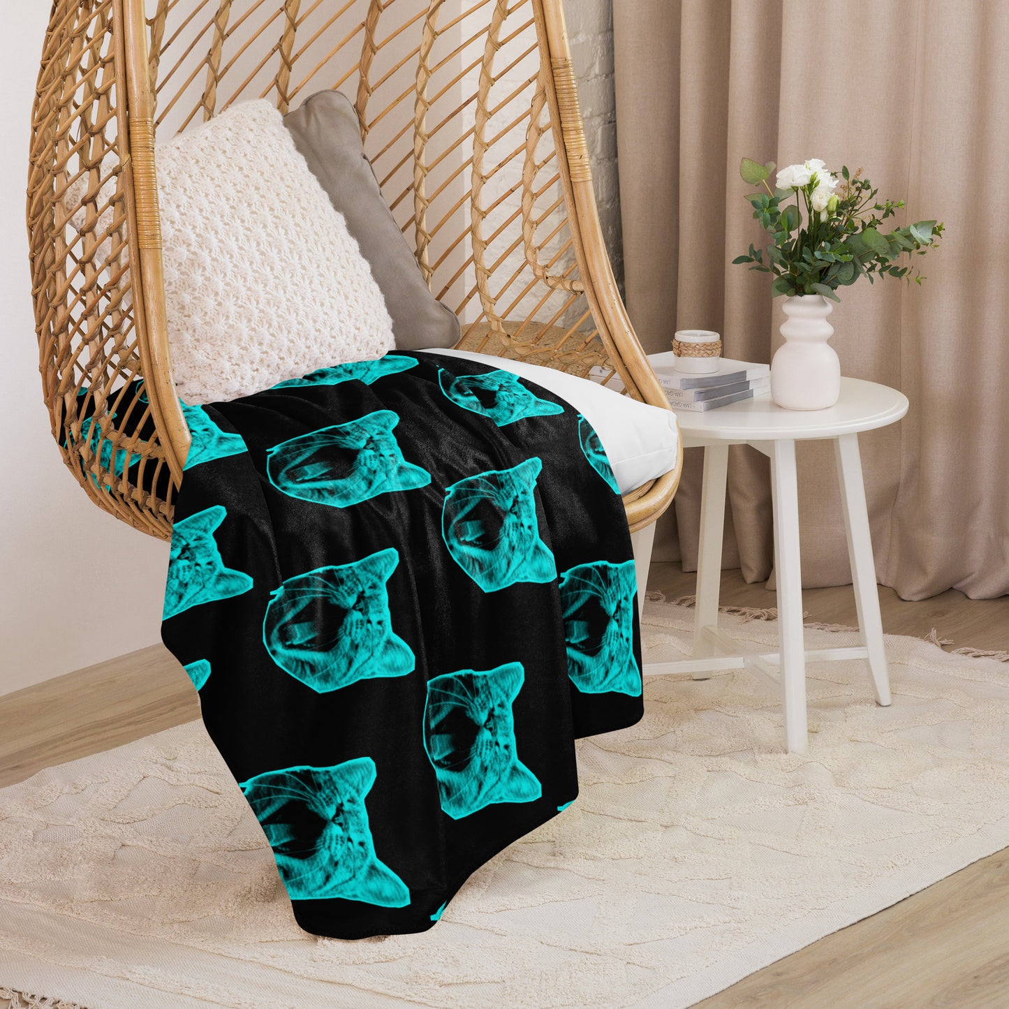 ELECTRIC BLUE CAT SHERPA BLANKET