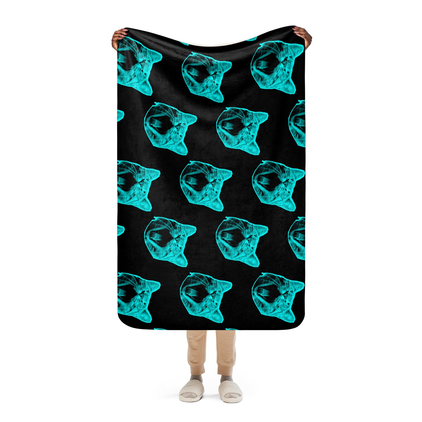 ELECTRIC BLUE CAT SHERPA BLANKET