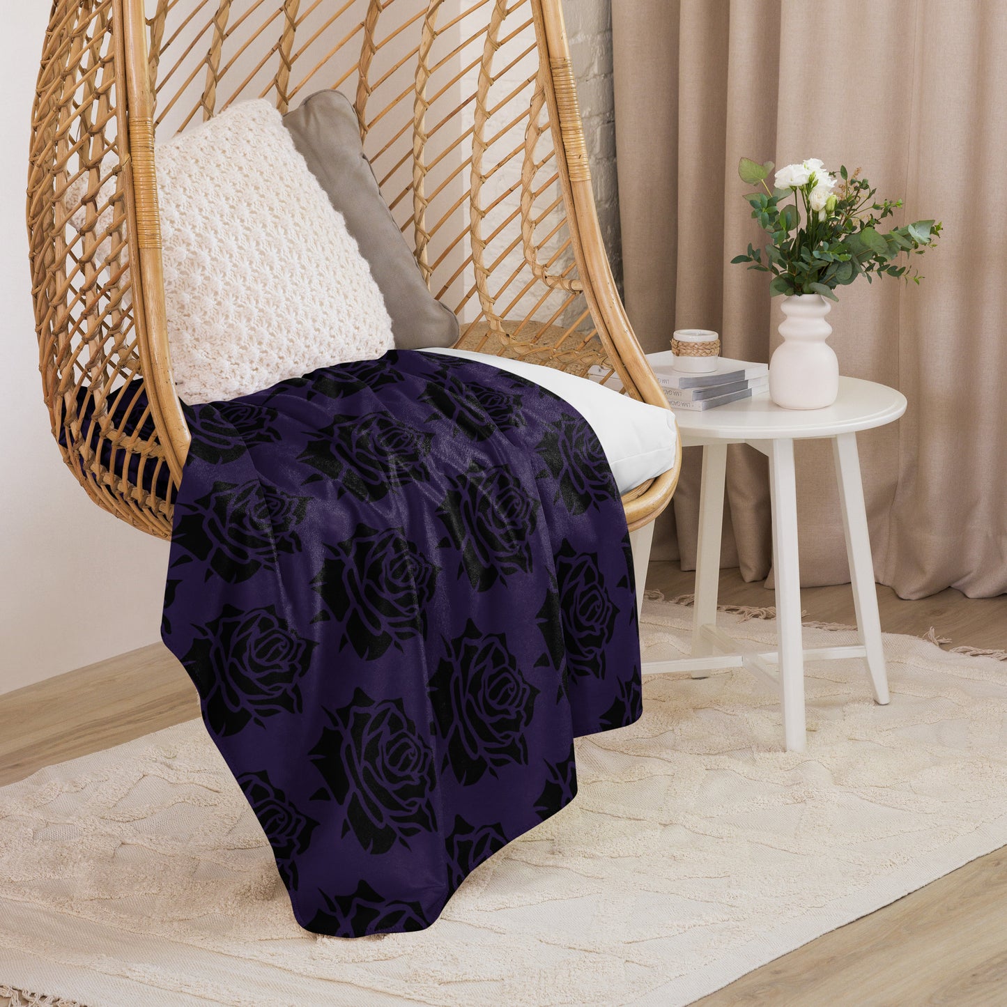 DEEP PURPLE ROSE SHERPA BLANKET