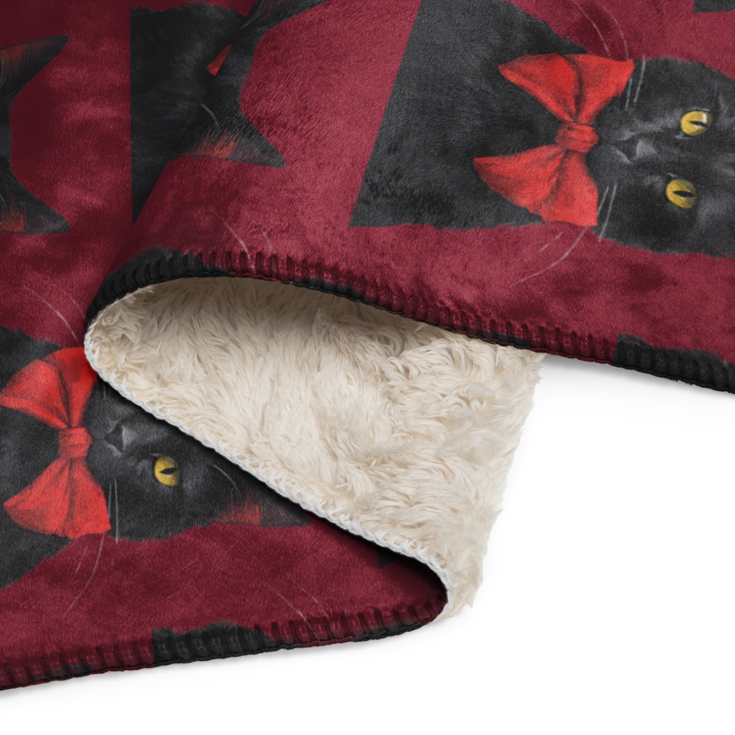 BLACK KITTY BOW SHERPA BLANKET
