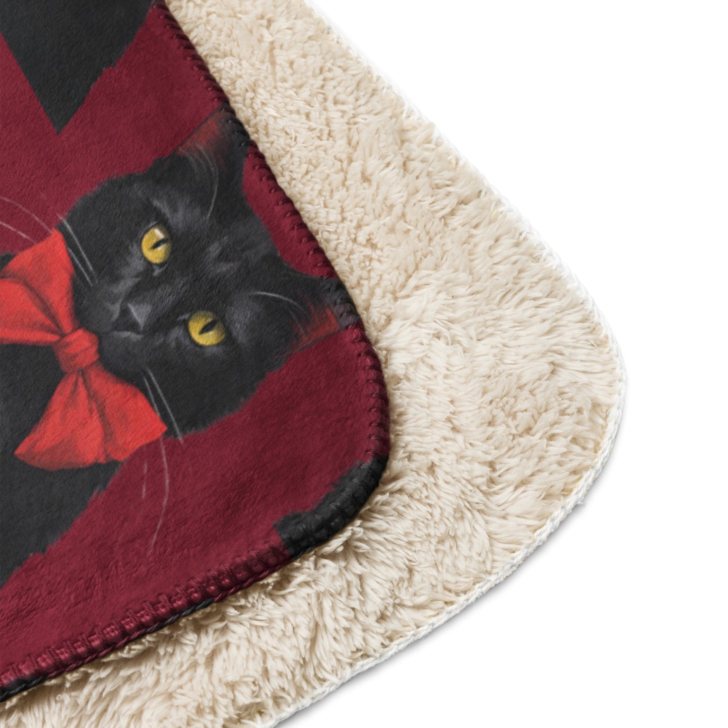 BLACK KITTY BOW SHERPA BLANKET