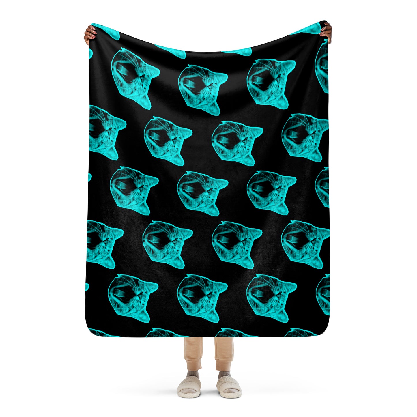 ELECTRIC BLUE CAT SHERPA BLANKET