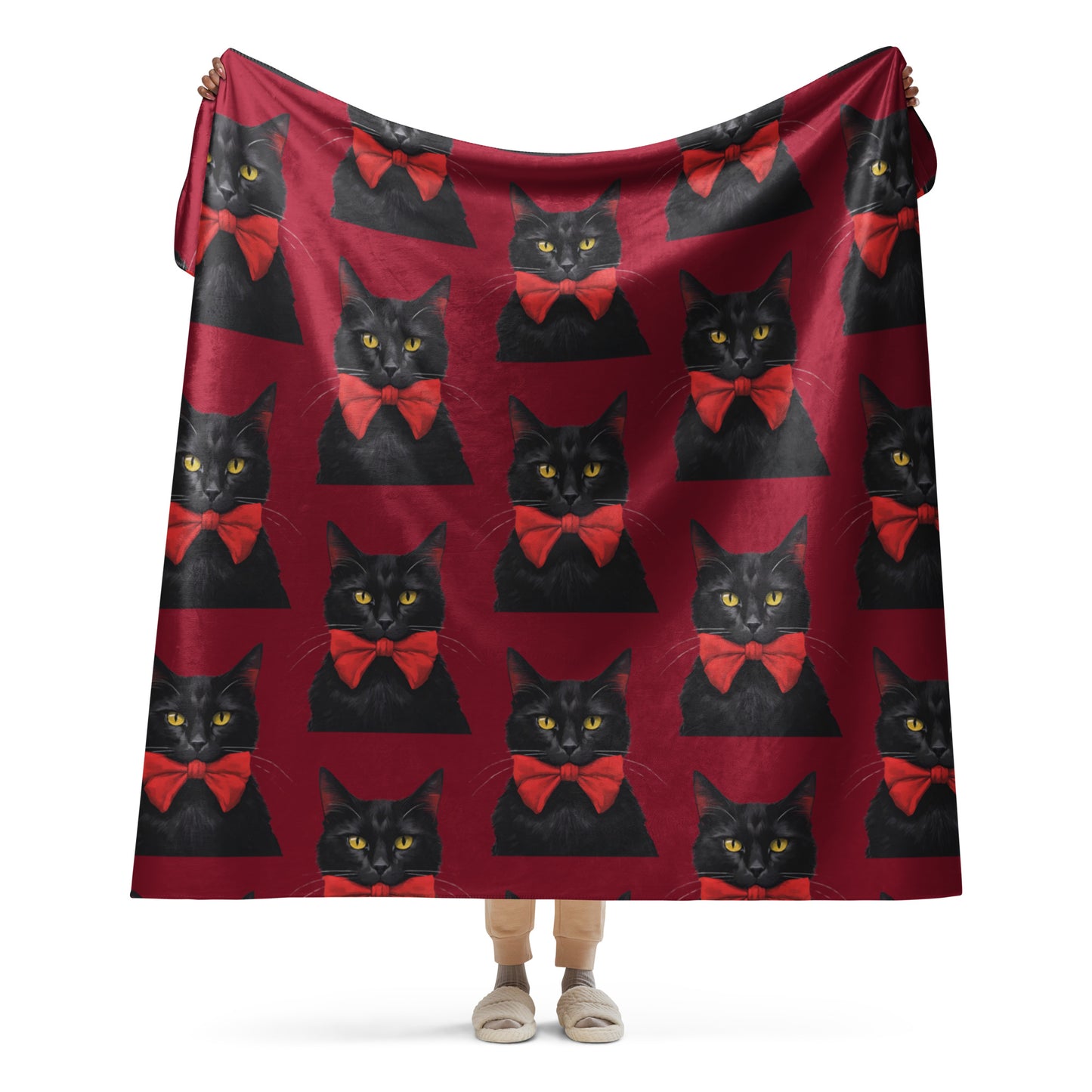 BLACK KITTY BOW SHERPA BLANKET