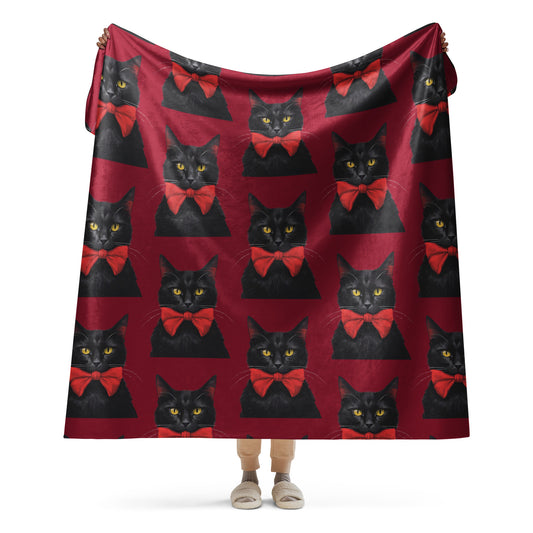 BLACK KITTY BOW SHERPA BLANKET