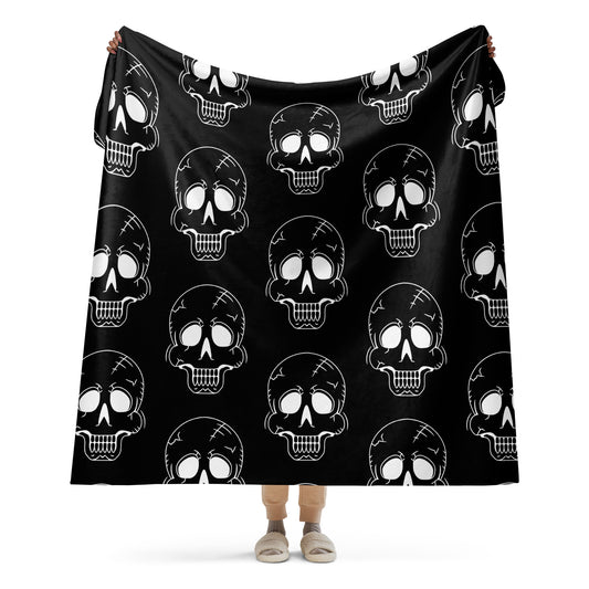 BLACK LAUGHING SKULL SHERPA BLANKET