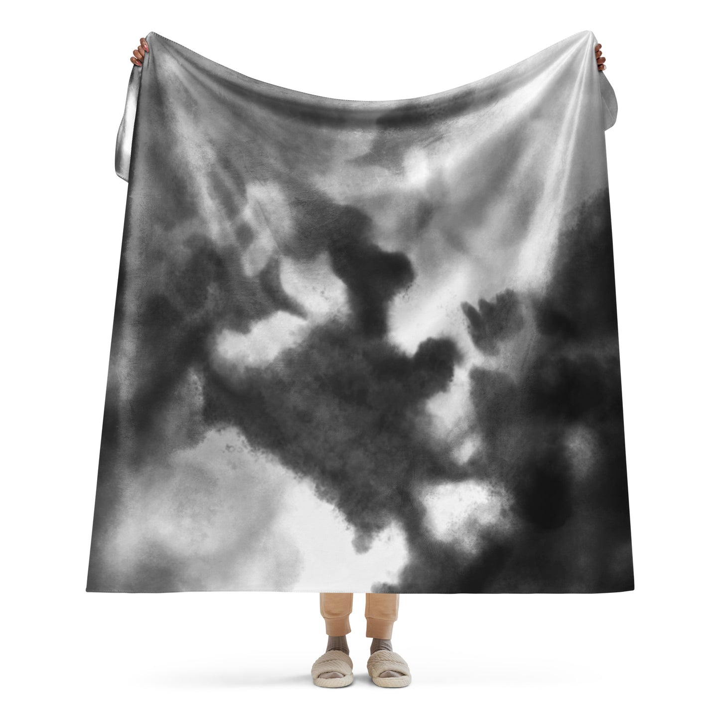 BLACK WATERCOLOR SHERPA BLANKET