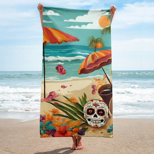 SUGAR SKULL ON THE SAND BEACH TOWEL