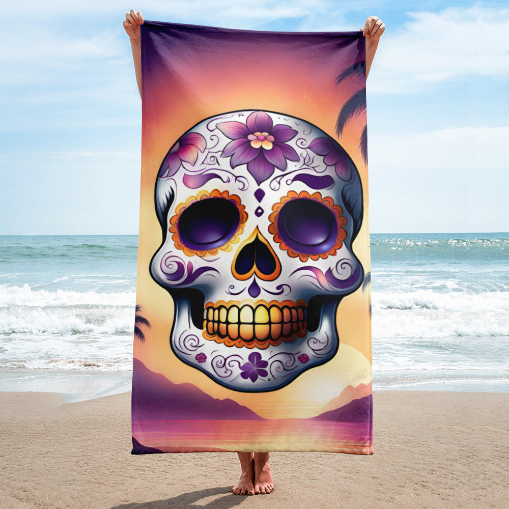 PINK SUNSET SKULL BEACH TOWEL