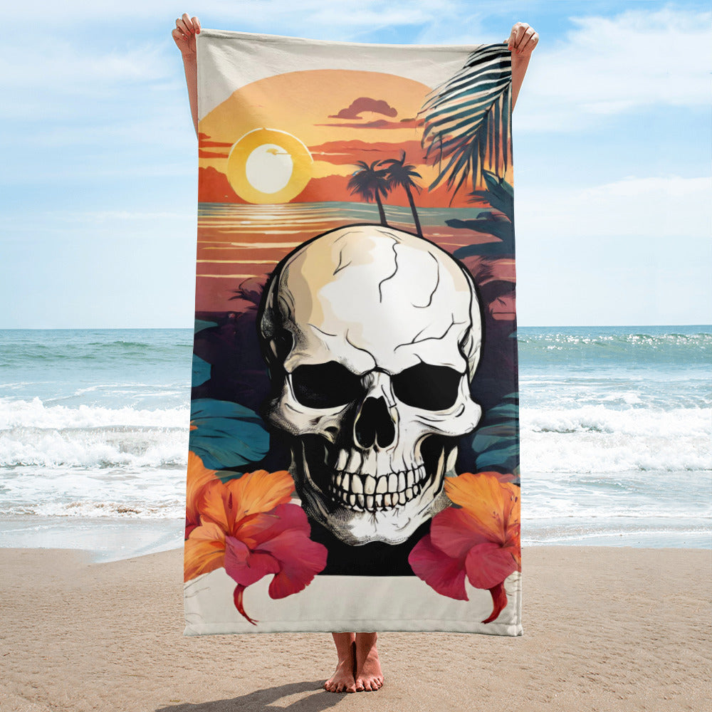 RETRO TROPICAL SKULL BEACH TOWEL