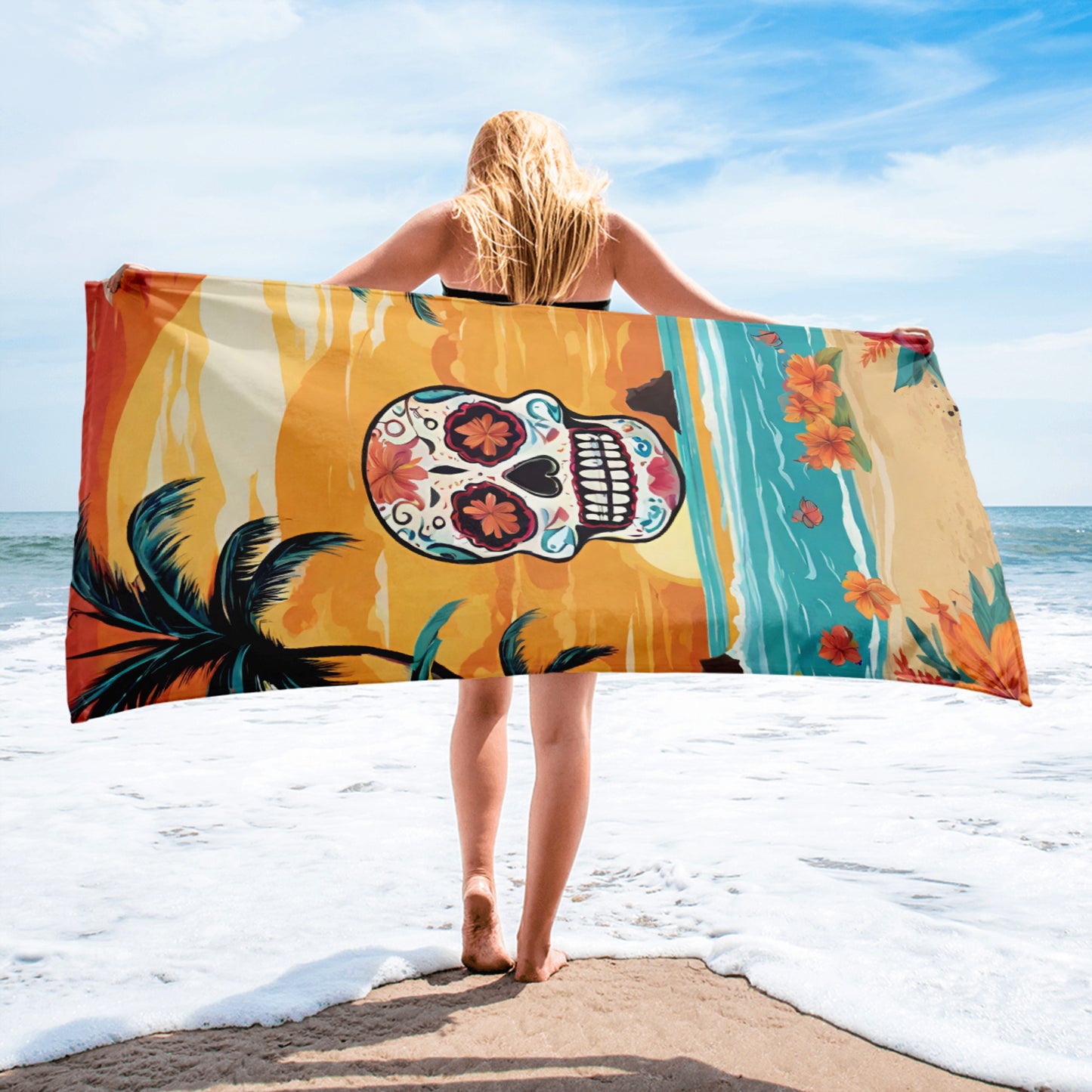 SUGAR SKULL SUNSET BEACH TOWEL