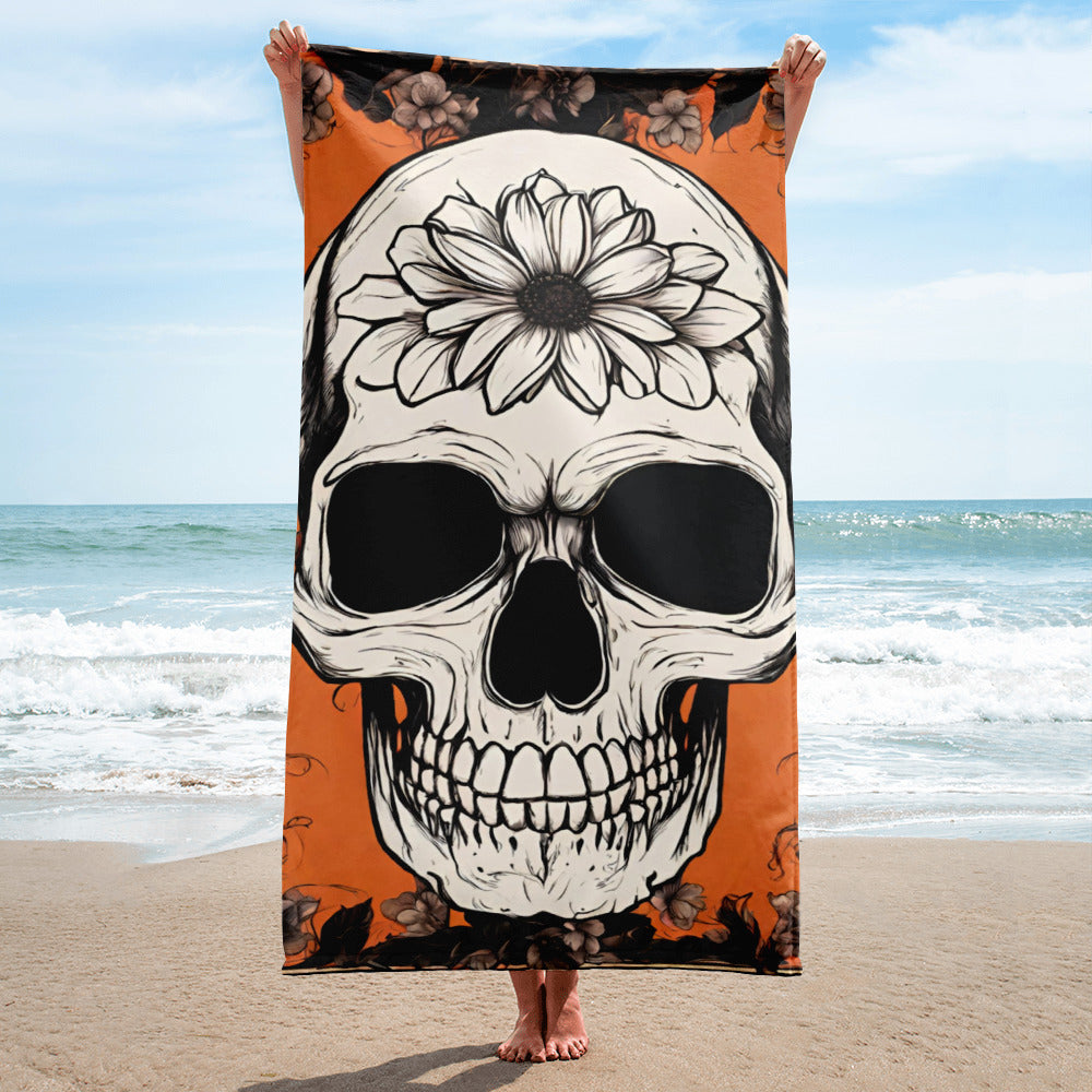 ORANGE FLOWER SKULL BEACH TOWEL