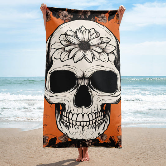 ORANGE FLOWER SKULL BEACH TOWEL