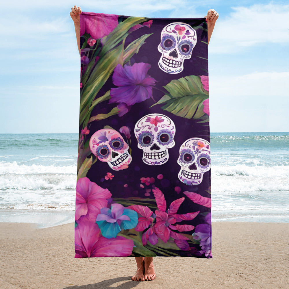 FOUR TROPICAL SKULLS BEACH TOWEL