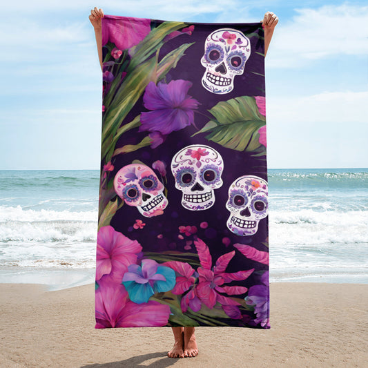 FOUR TROPICAL SKULLS BEACH TOWEL