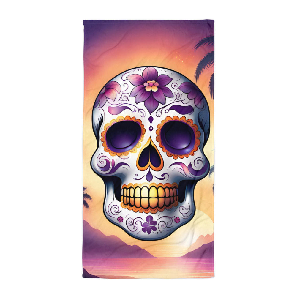 PINK SUNSET SKULL BEACH TOWEL