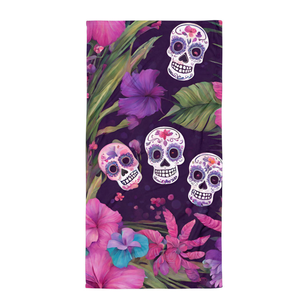 FOUR TROPICAL SKULLS BEACH TOWEL