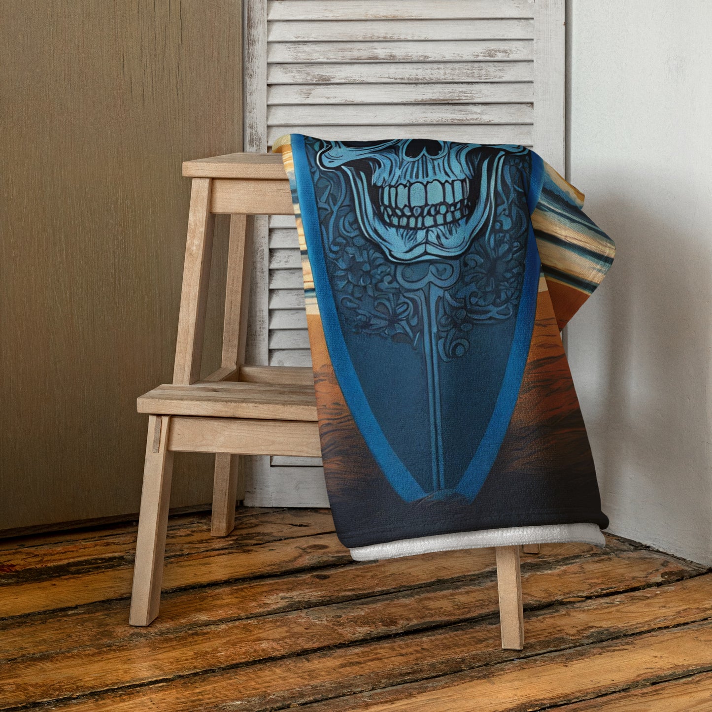 BLUE SKULL SURFBOARD BEACH TOWEL