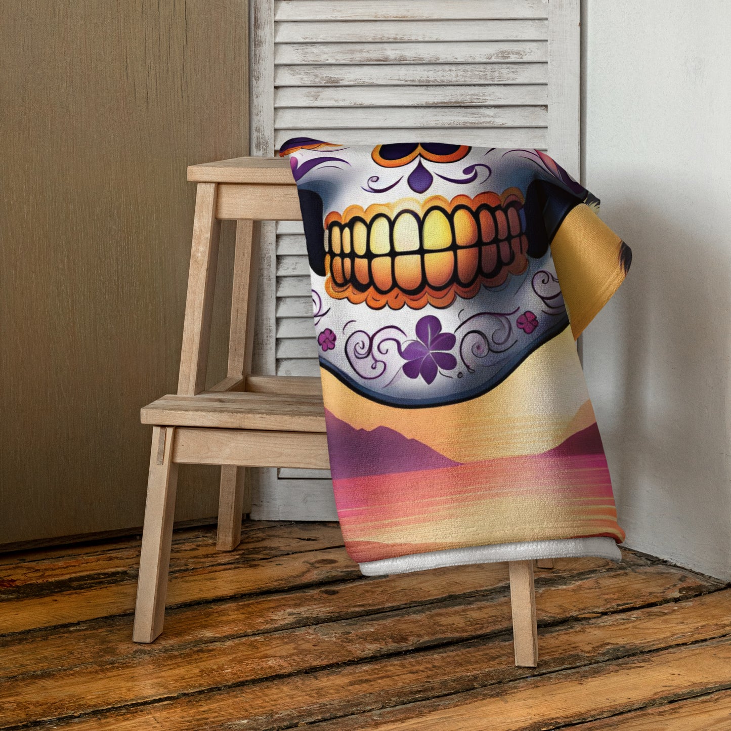 PINK SUNSET SKULL BEACH TOWEL