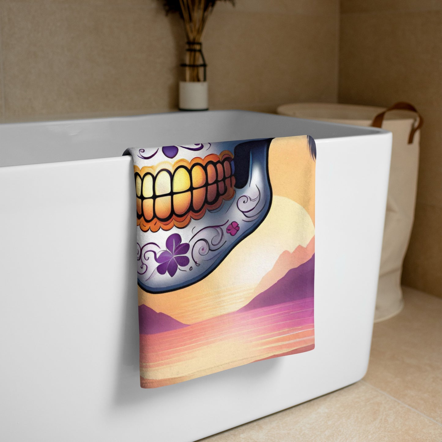 PINK SUNSET SKULL BEACH TOWEL