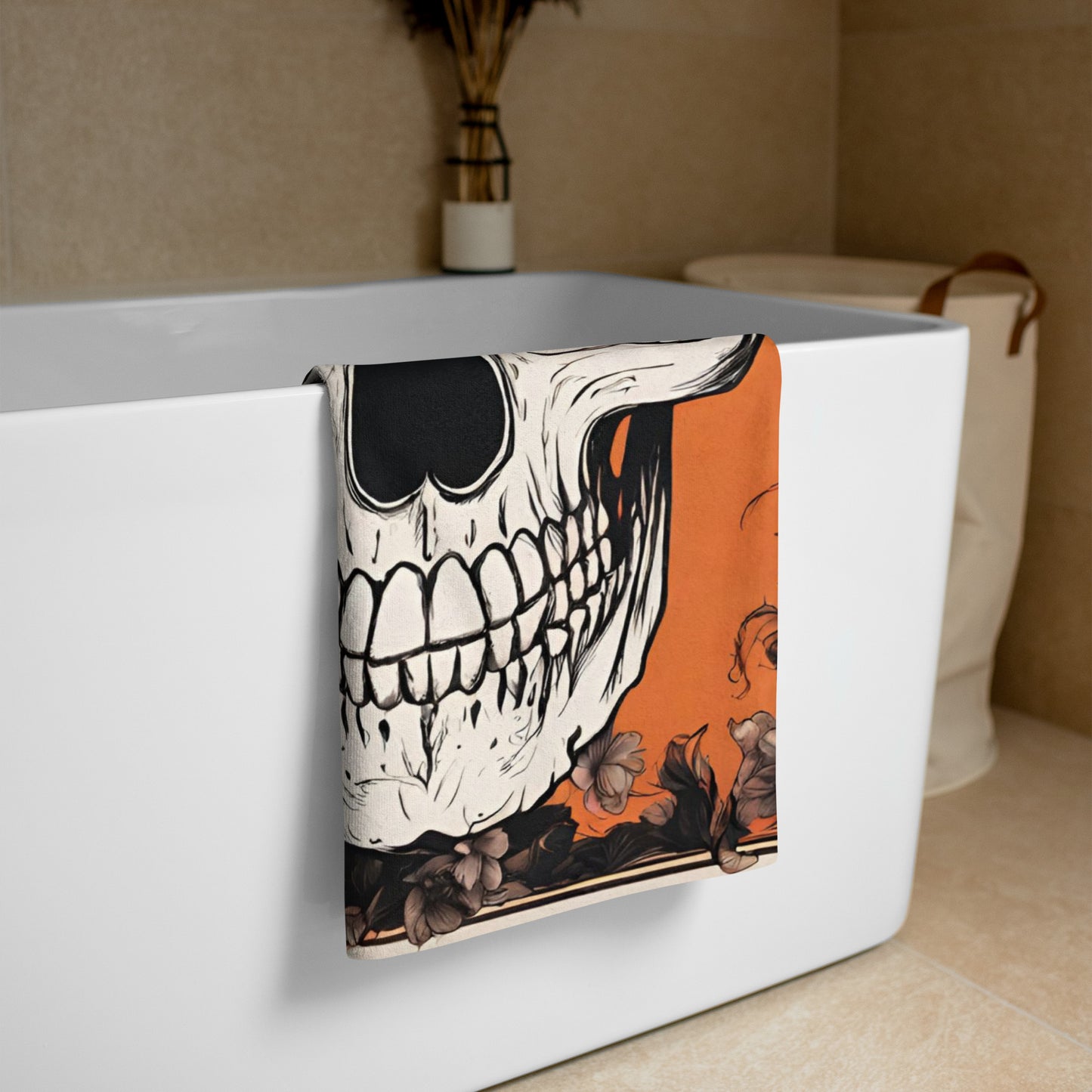 ORANGE FLOWER SKULL BEACH TOWEL