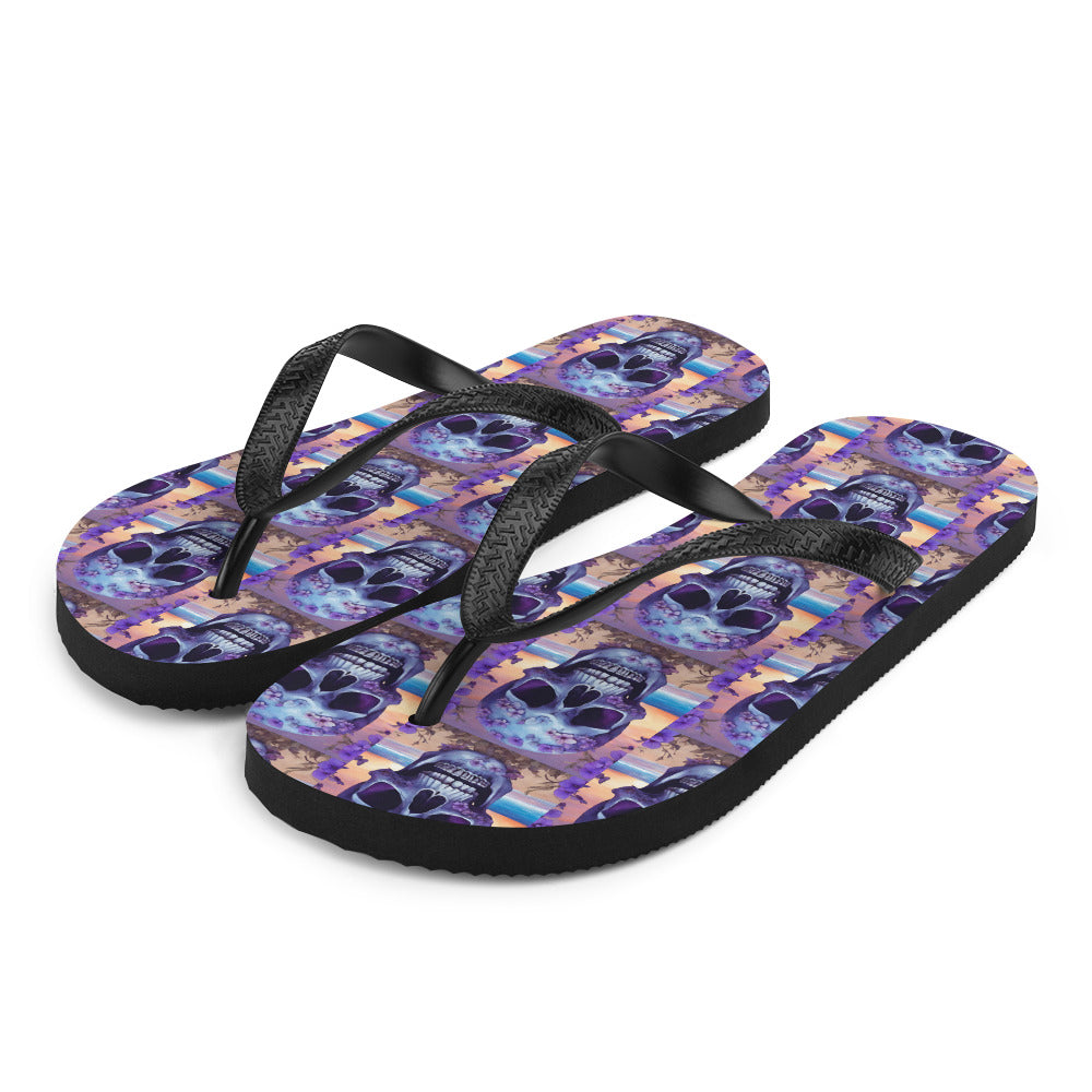 PURPLE FLOWER SKULL FLIP-FLOPS
