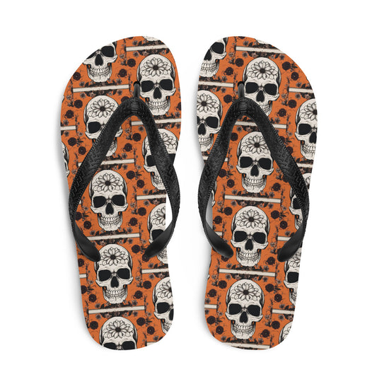 ORANGE FLOWER SKULL FLIP-FLOPS