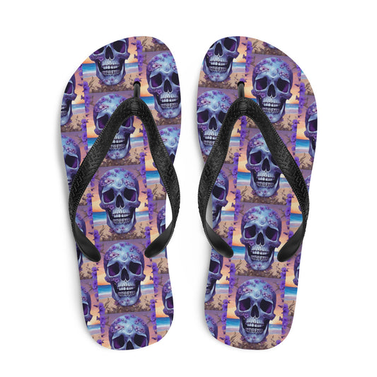 PURPLE FLOWER SKULL FLIP-FLOPS