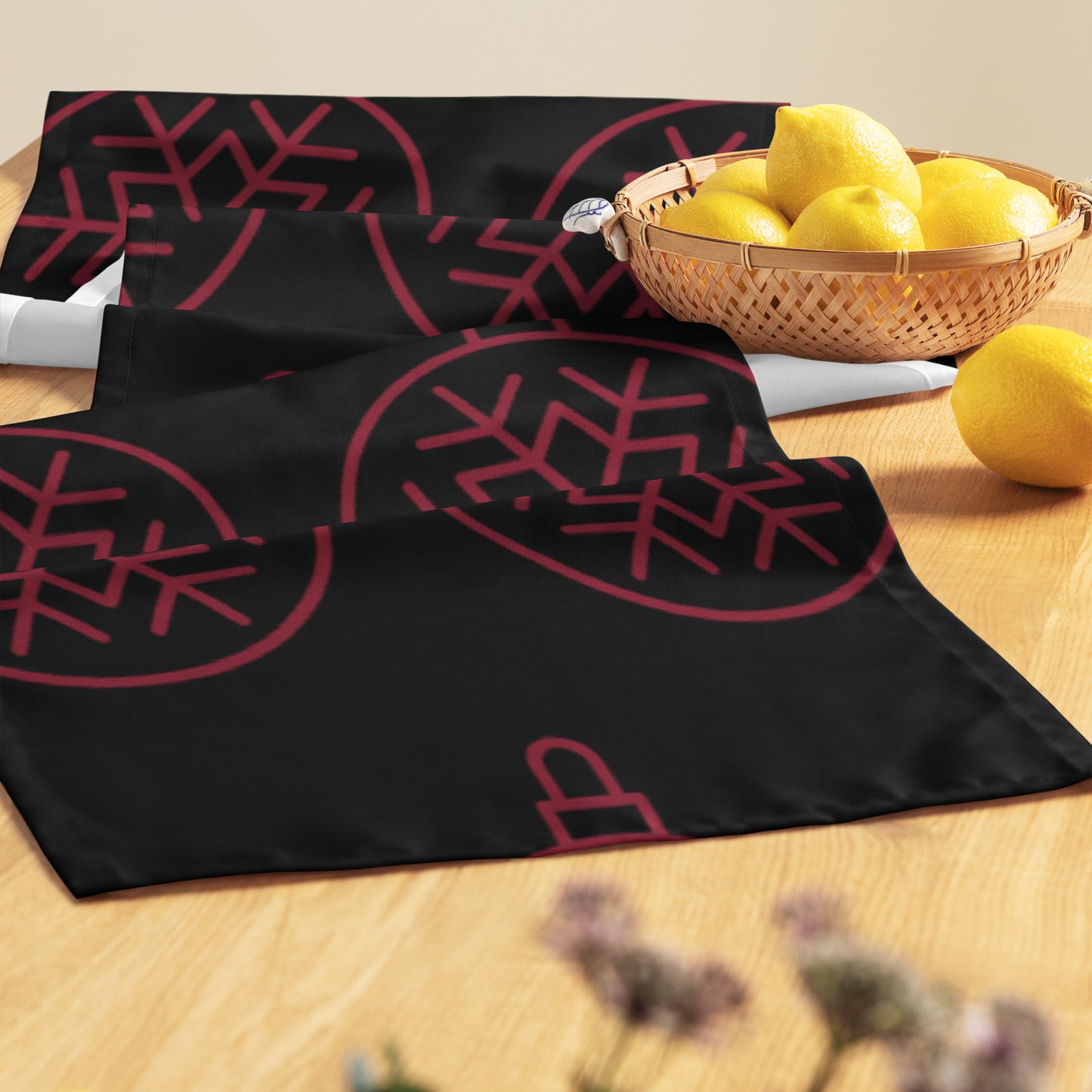 RED ORNAMENT TABLE RUNNER