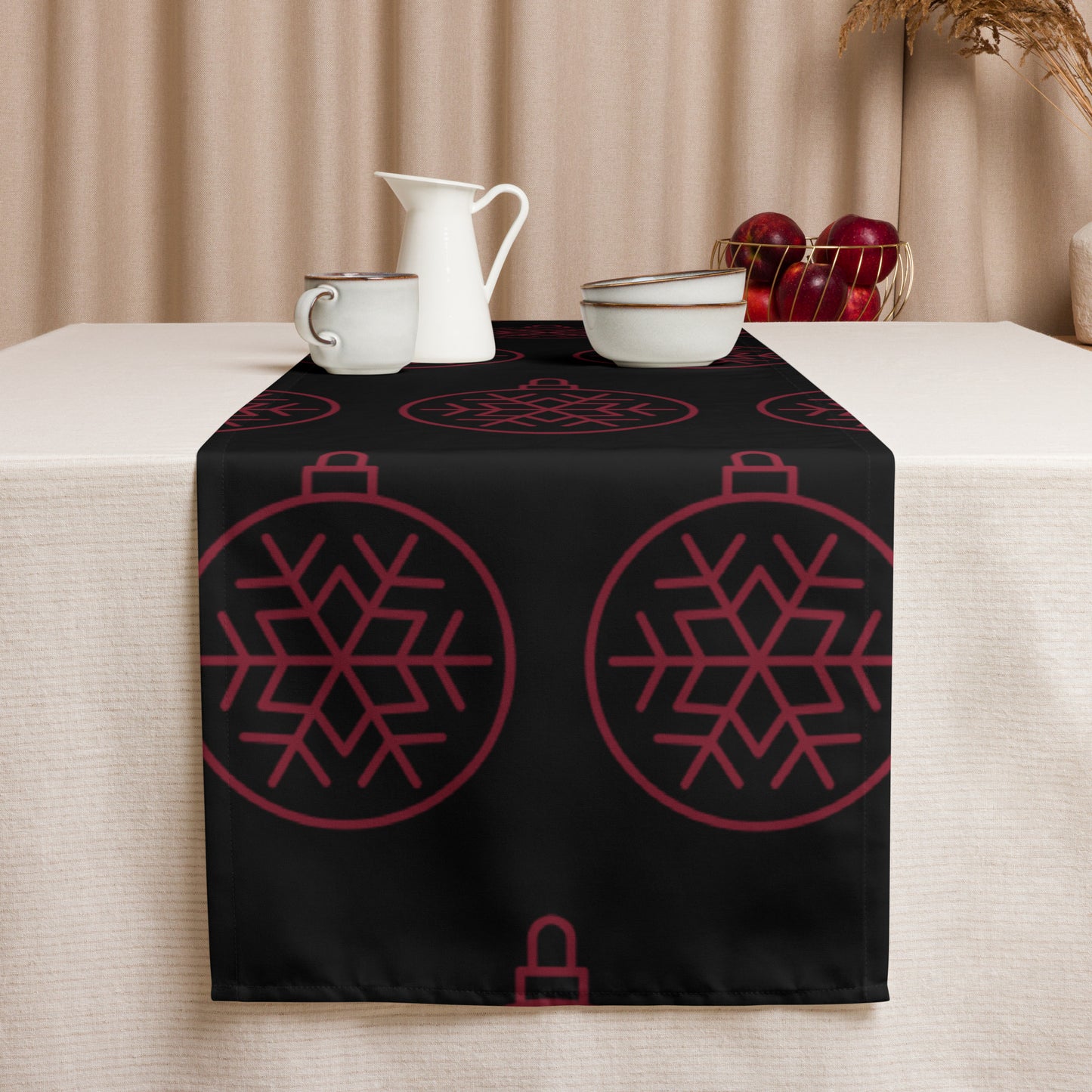 RED ORNAMENT TABLE RUNNER